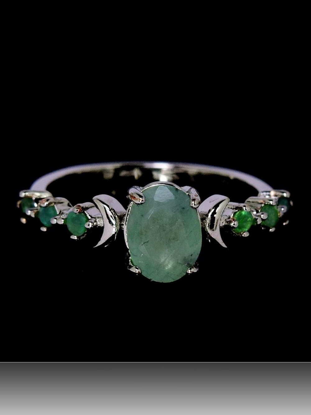 Natural 1.50Ct Emerald with emerald accent 925 Sterling Silver Ring Sz 7.25